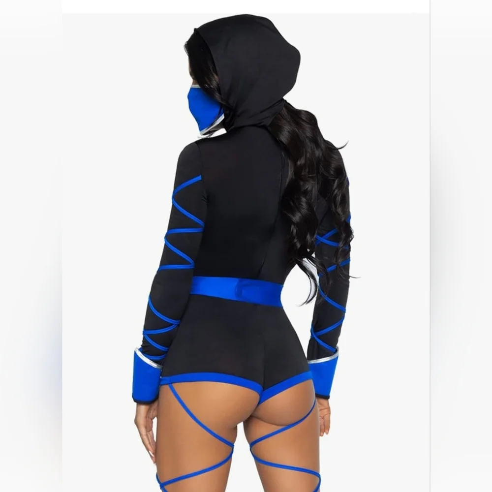 Halloween Dragon Ninja Leg Avenue Costume Blue Black XL Hooded Long Sleeve - Picture 2 of 10
